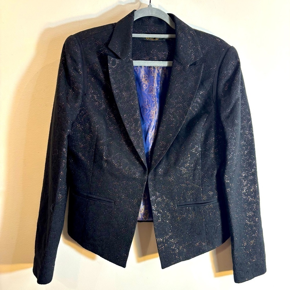 ROBERT GRAHAM Sz 12 Peak Lapel Metallic Sparkly Underlay Blazer Shoulder Pads